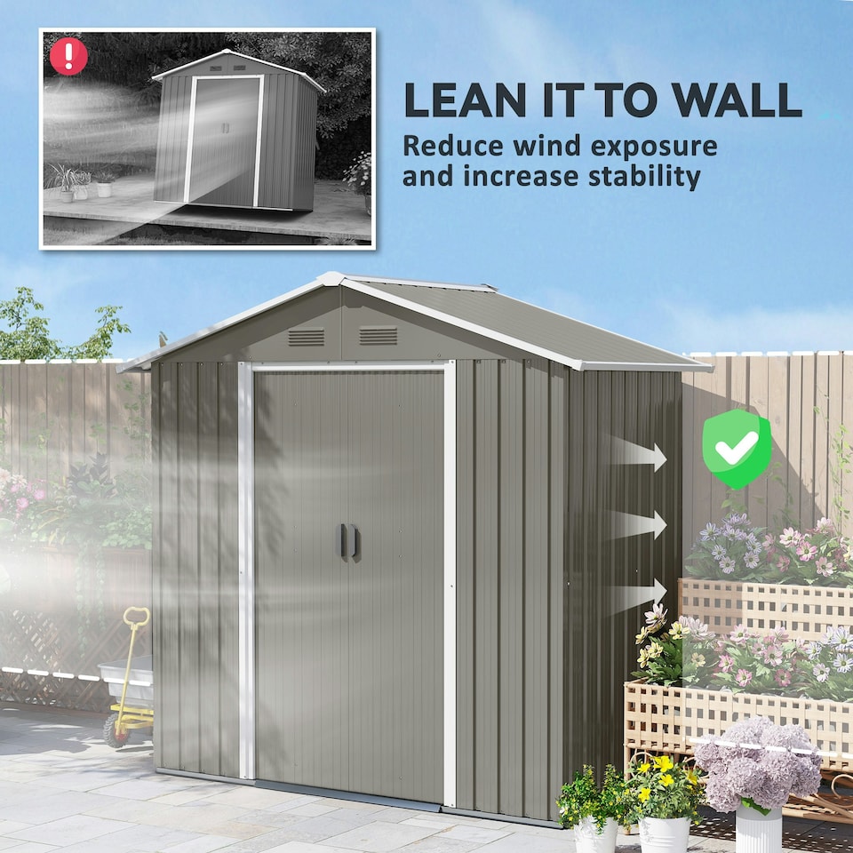 image 1 of Outsunny 6.5x3.5ft Metal Garden Shed for Garden and Outdoor Storage, Grey