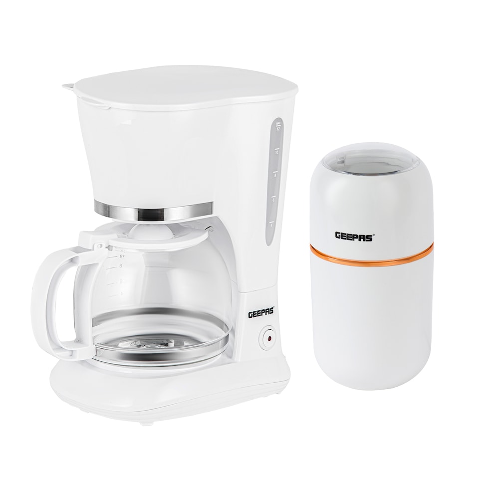 image 1 of Geepas 1.5L Filter Coffee Machine and 80g Coffee Grinder Set White
