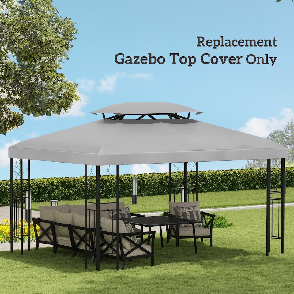 image 1 of Outsunny 3x4m Gazebo Canopy Replacement, 2 Tier Top Roof UV Cover Garden Patio Outdoor Sun Awning Shelters, Light Grey TOP COVER ONLY