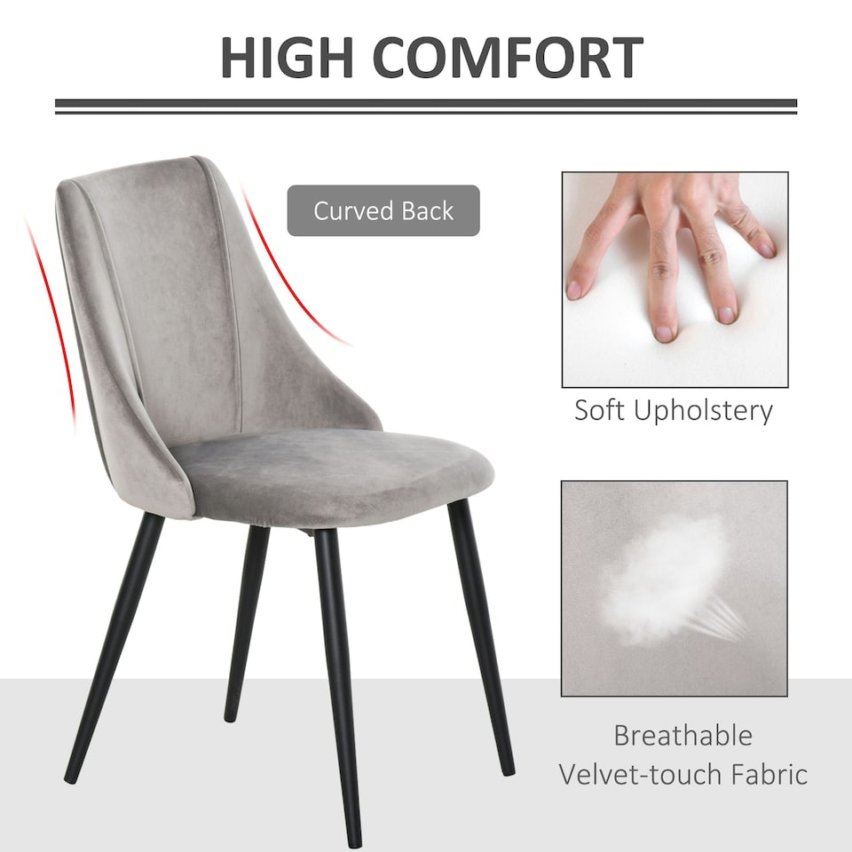 image 1 of HOMCOM High Back Dining Chairs Velvet-Touch Accent Chairs with Metal Legs