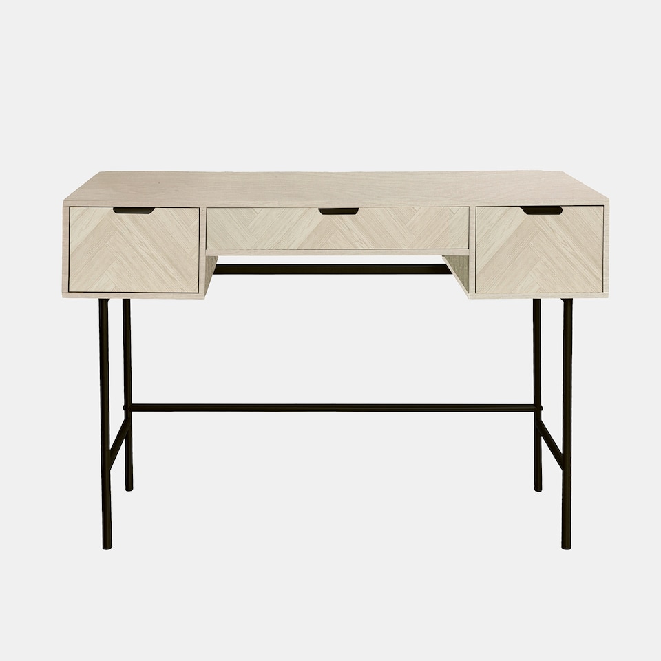 image 1 of OHS Chevron Wood Dressing Table 3 Drawer Vanity Makeup Desk