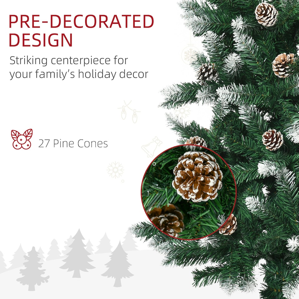 image 1 of HOMCOM 5' Snow Artificial Christmas Tree Holiday Home Décor with Pine Cones