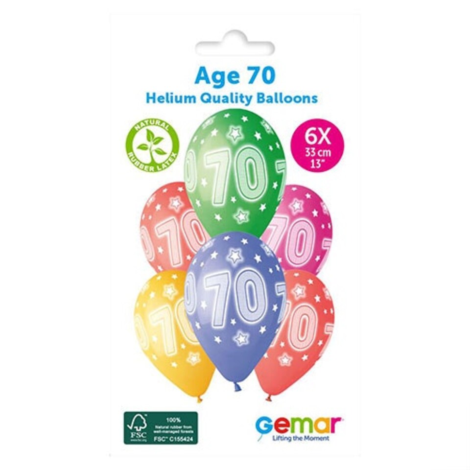 image 1 of Assorted Colour Cosmic Stars Age 70 Latex Balloons 33cm / 13 in - Pack of 6