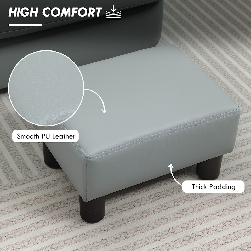 image 1 of HOMCOM FauLeather Footstool, Small Foot Rest, Rectangle Sofa Stool for Bedroom Living Room, Grey | Grey | 1