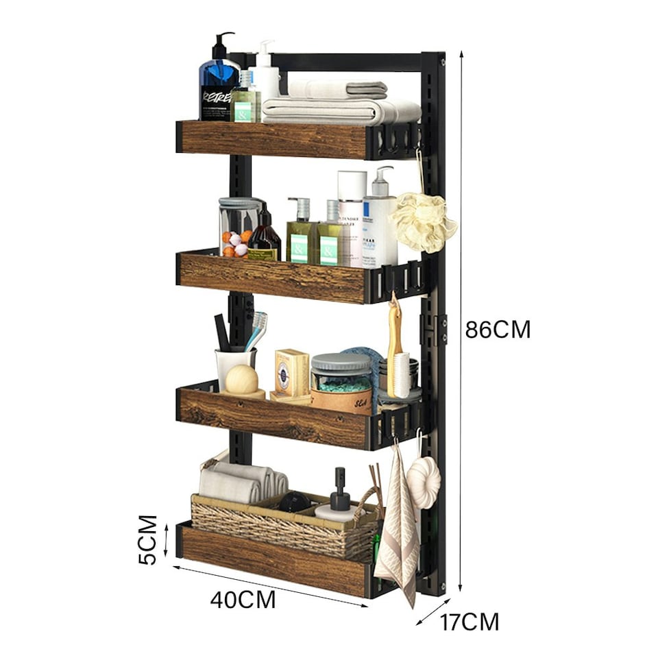 image 1 of Living and Home 4 Tier Over-the-Door Adjustable Shower Caddy Shelf,Brown