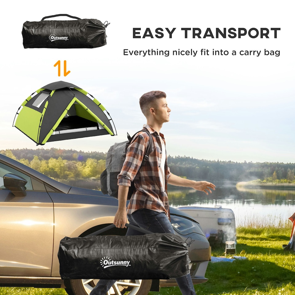 image 1 of Outsunny 3-4 Man Camping Tent Portable with Bag, Quick Setup, Dark Green