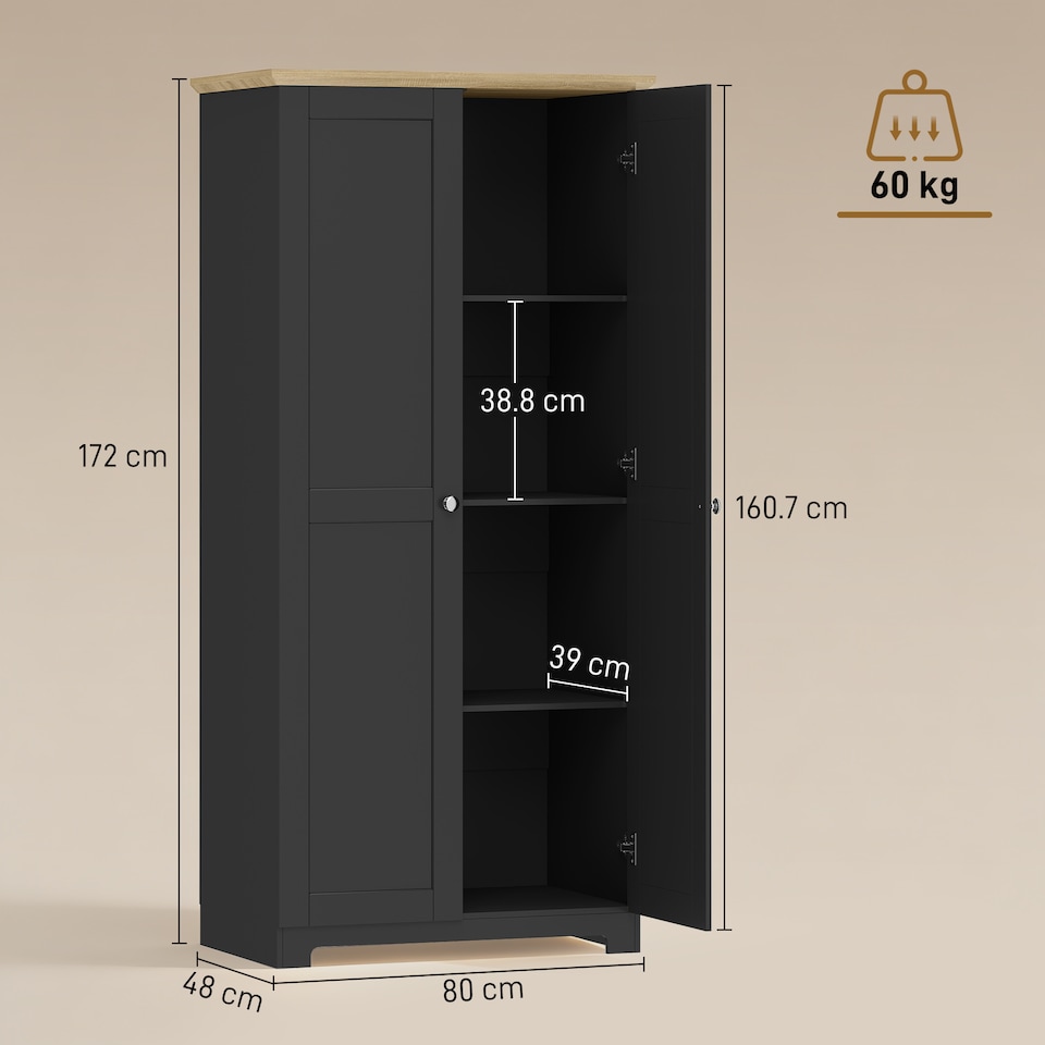 image 1 of HOMCOM 172cm Wooden Storage Cabinet Cupboard With 4 Shelves Black