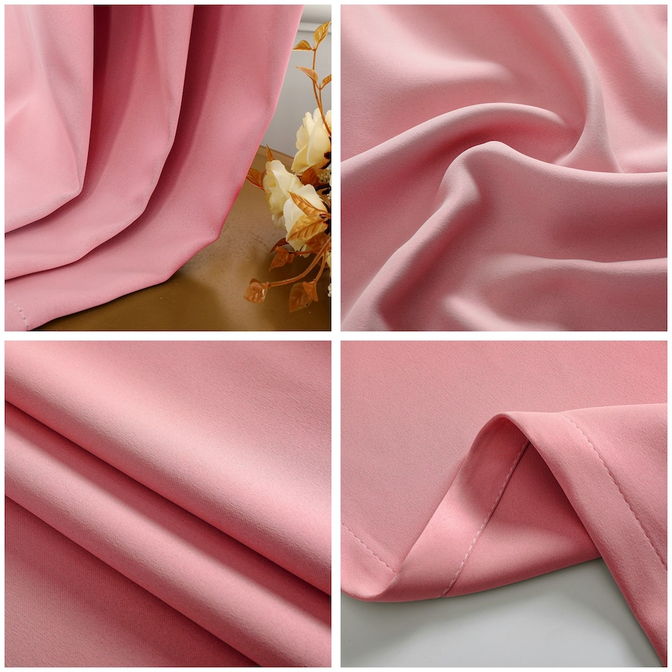 image 1 of Pink Eyelet Curtains - Thermal Blackout Curtains - 66 x 84 Inch Drop - 2 Panel Pink
