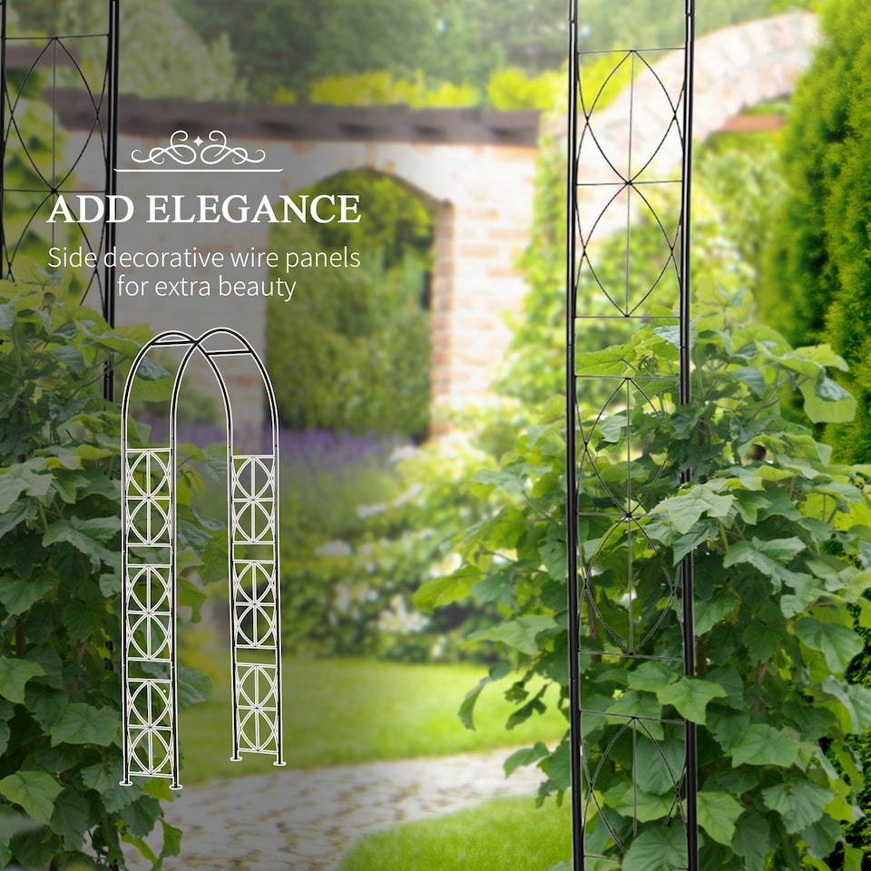 image 1 of Outsunny Metal Vintage Garden Arch Lawn Arbor Trellis Rose Plant Climbing Rack