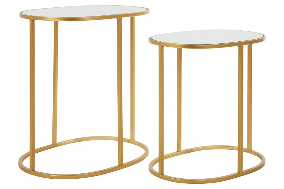 image 1 of Set of 2 Oval Side Tables, Nesting Tables,Gold Side Tables With Mirrored Tops,End Tables,Luxe Accent Tables | Gold