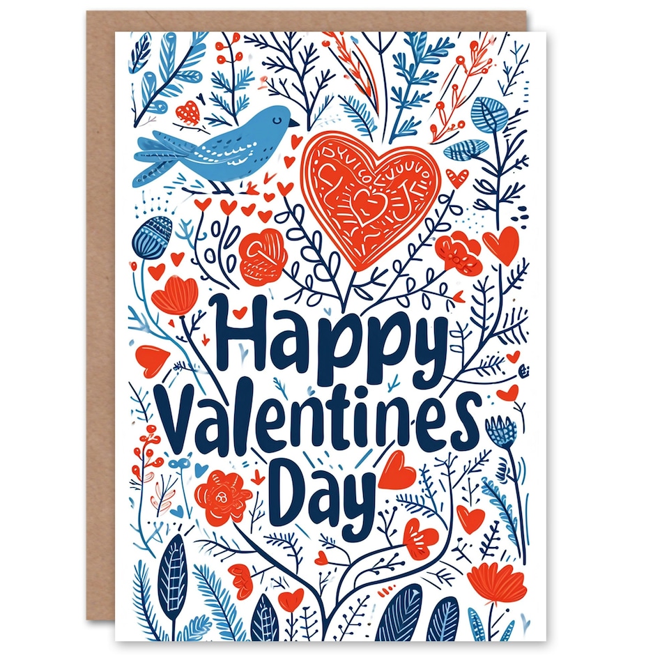 image 1 of Boho Folk Bird Anniversary Valentines Her Wife Card