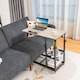 image 3 of COSTWAY Industrial Sofa Side Table Height Adjustable Rolling Natural Yellow