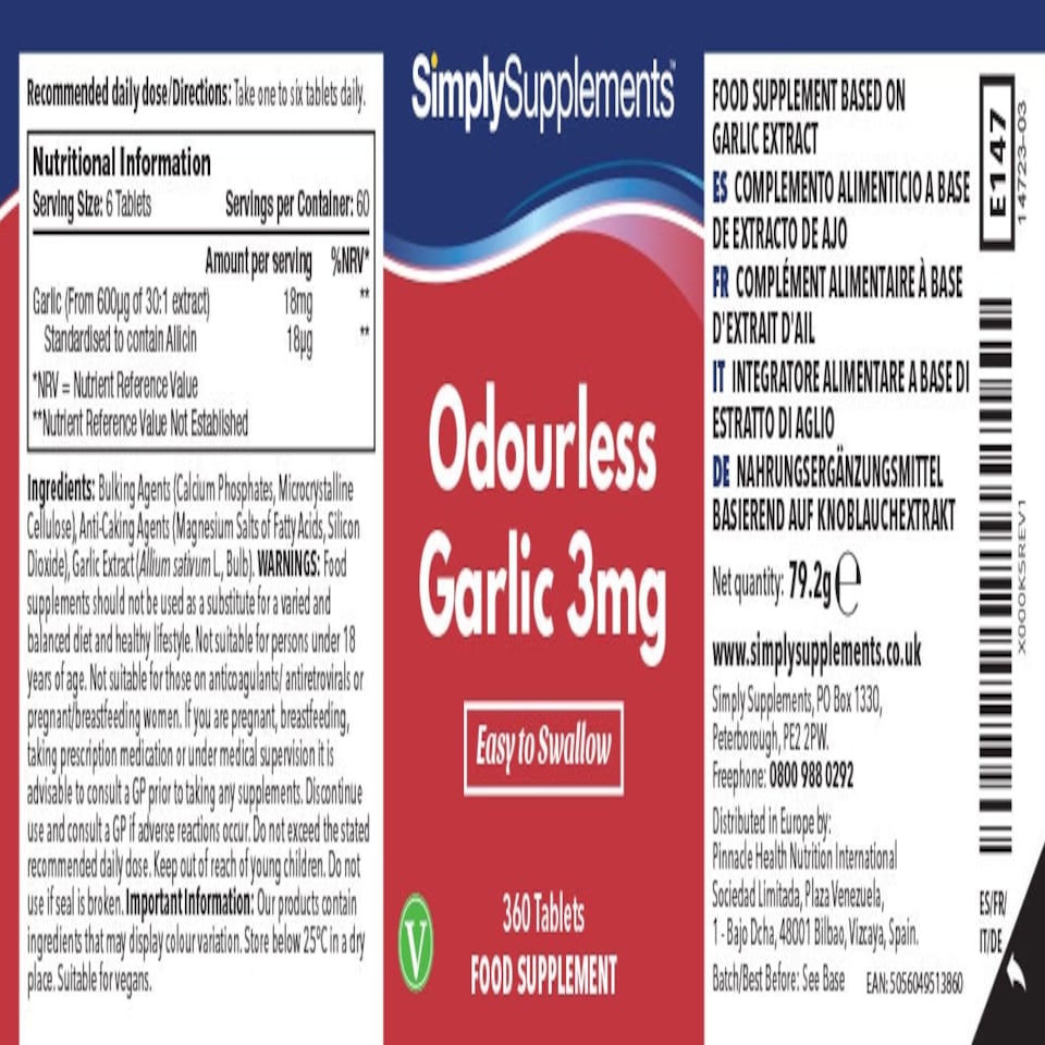 image 1 of Odourless Garlic 18mg - 360 Tablets