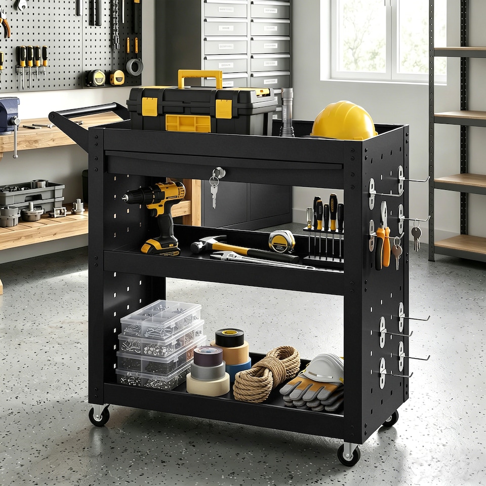 image 1 of HOMCOM Storage Trolley Wheel Cart with Lockable Wheels Black