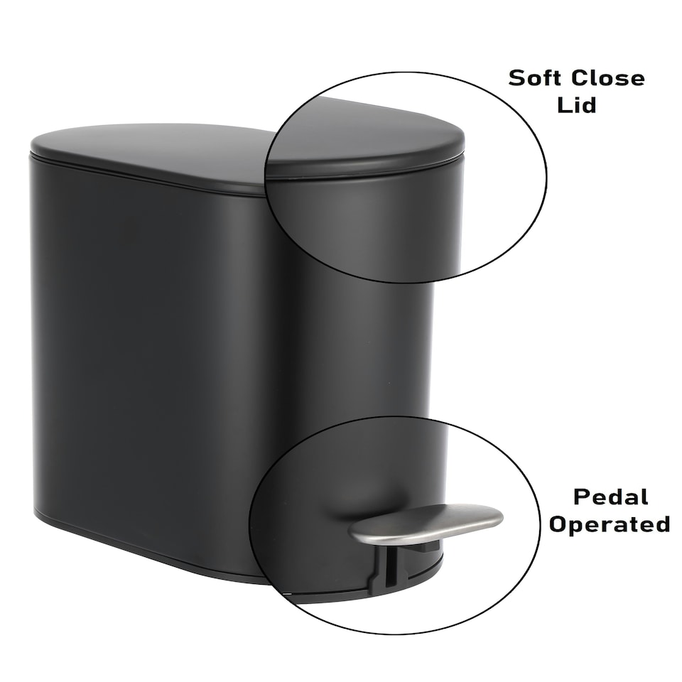 image 1 of Showerdrape Fortuna 5L Soft Close Bathroom Pedal Bin and Toilet Brush Set in Black