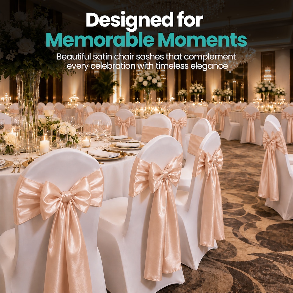 image 1 of 7"x108" Satin Chair Sash, Chair Sashes Hammed Edges Bow Tie - 1pc