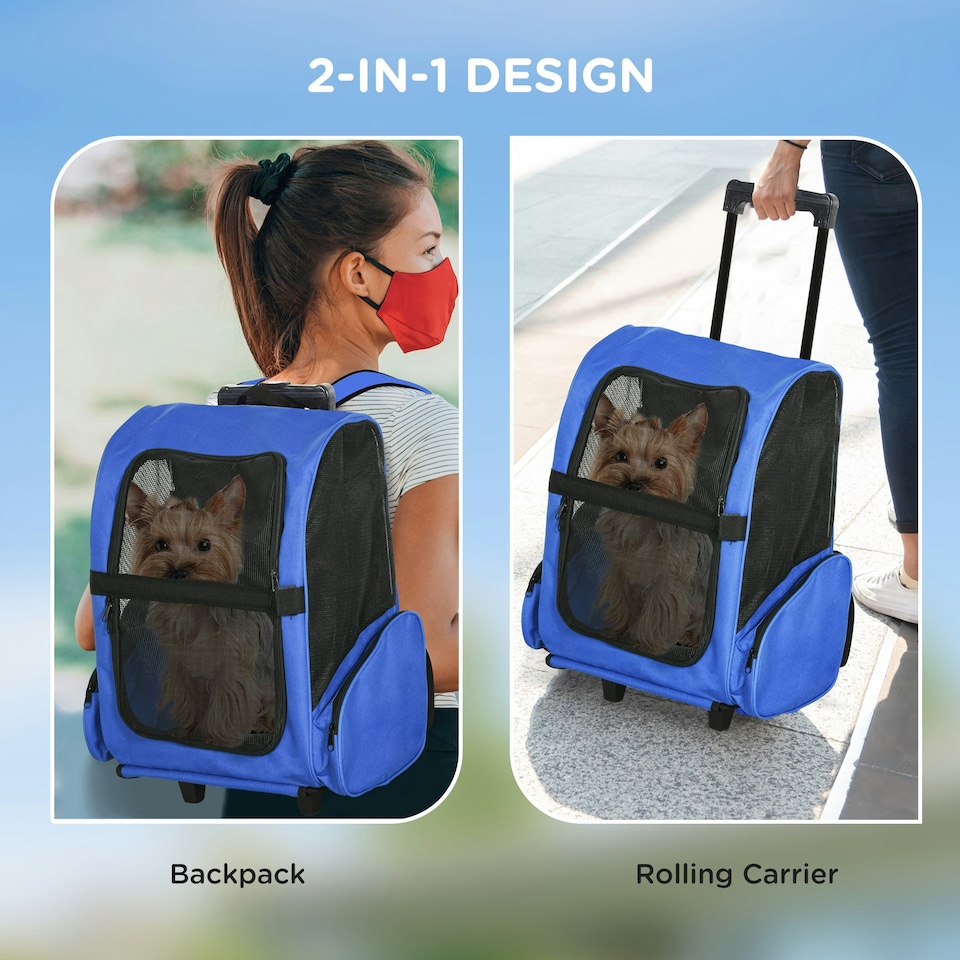 image 1 of PawHut Pet Travel Backpack Bag Cat Puppy Dog Carrier w/ Trolley and Telescopic