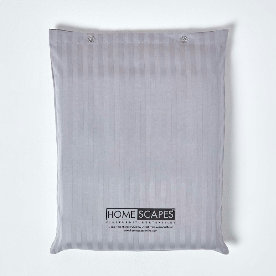 image 1 of Homescapes Grey Egyptian Cotton Stripe Duvet Cover and Pillowcases 330 TC, King Grey