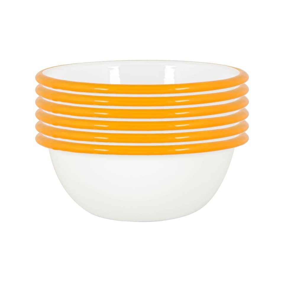 image 1 of Argon Tableware 16cm Coloured Enamel Bowls - Set of 6 - Lightweight Metal Camping Serving Bowls for Snacks, Pasta, Salad | Yellow | Yellow