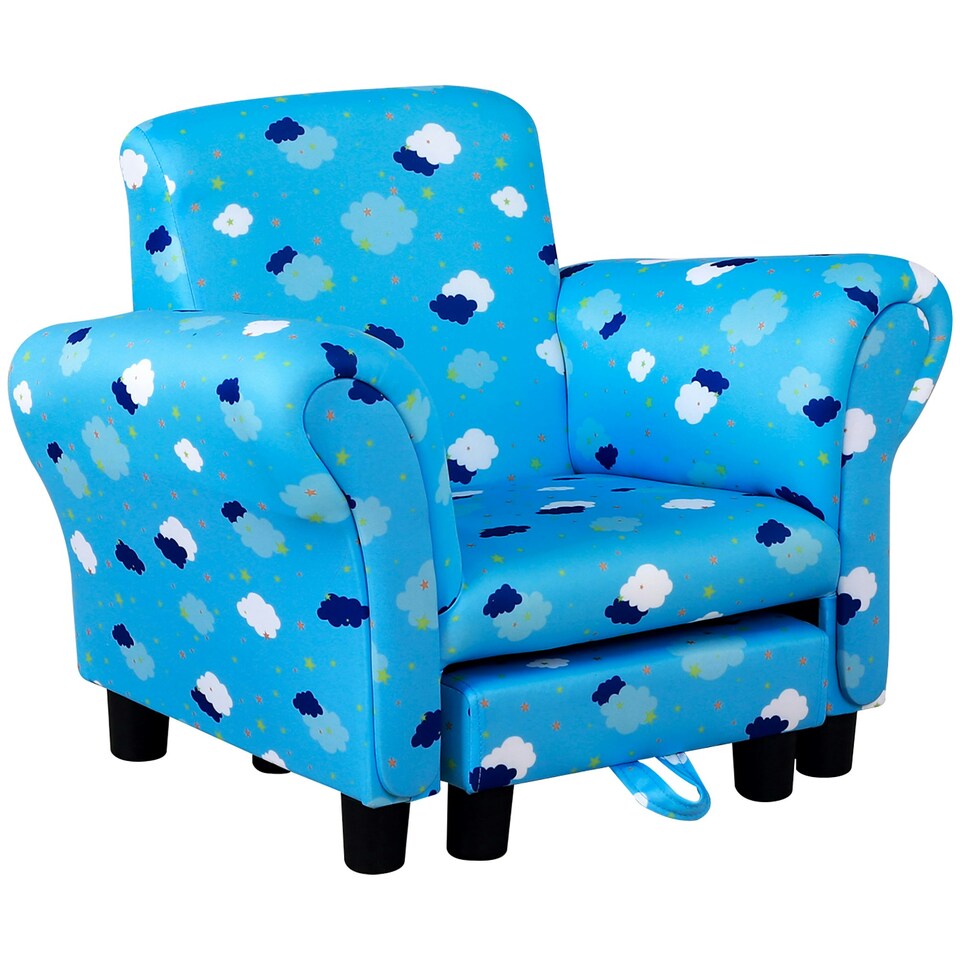 image 1 of HOMCOM Kids Armchair Children Mini Sofa Wood Frame w/ Footrest Cute Cloud Star