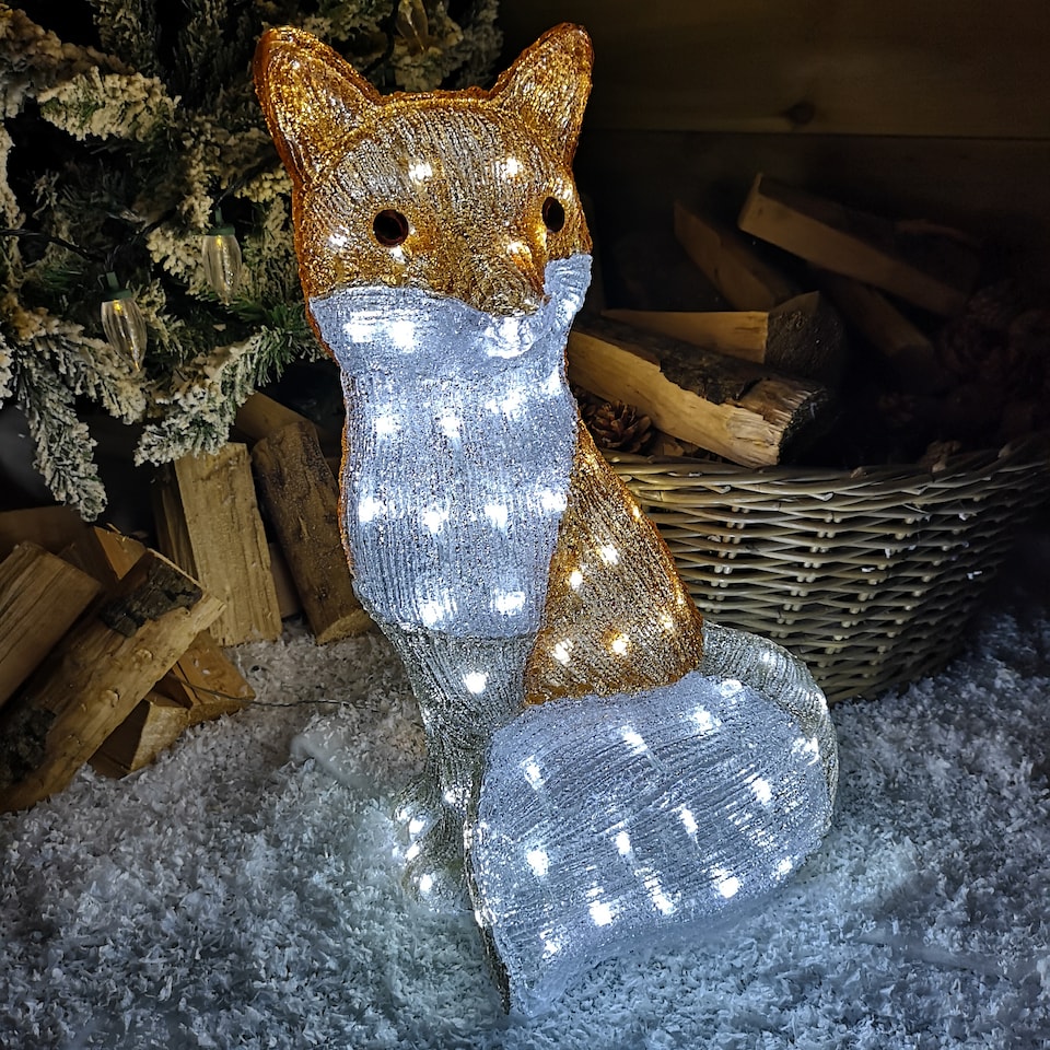 image 1 of 54cm The Snowman & Snowdog 2018 Acrylic Fox Christmas Decoration with 100 Ice White LEDs