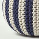 image 4 of Homescapes Navy and White Knitted Pouffe Striped Footstool - 40 x 50 cm