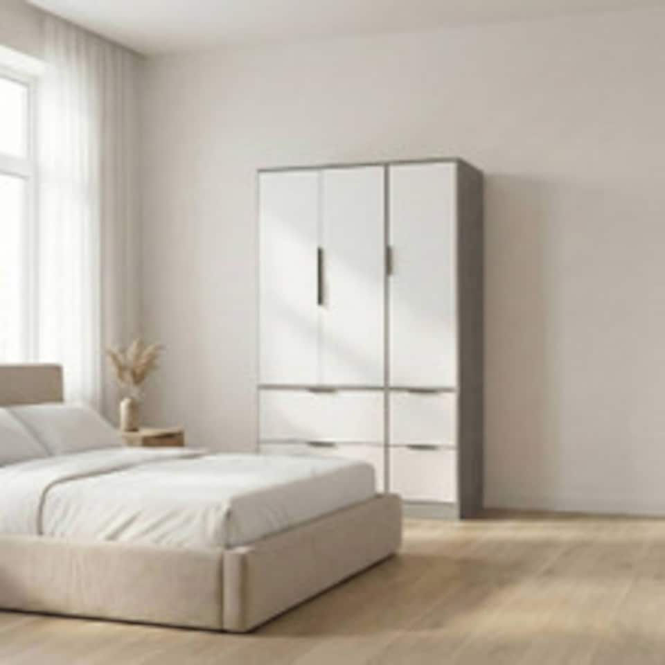 image 1 of FUJI 3 Door 4 Drawer Wardrobe | Grey | Cedar Grey & White | 117 x 55 x 8.5 | 1