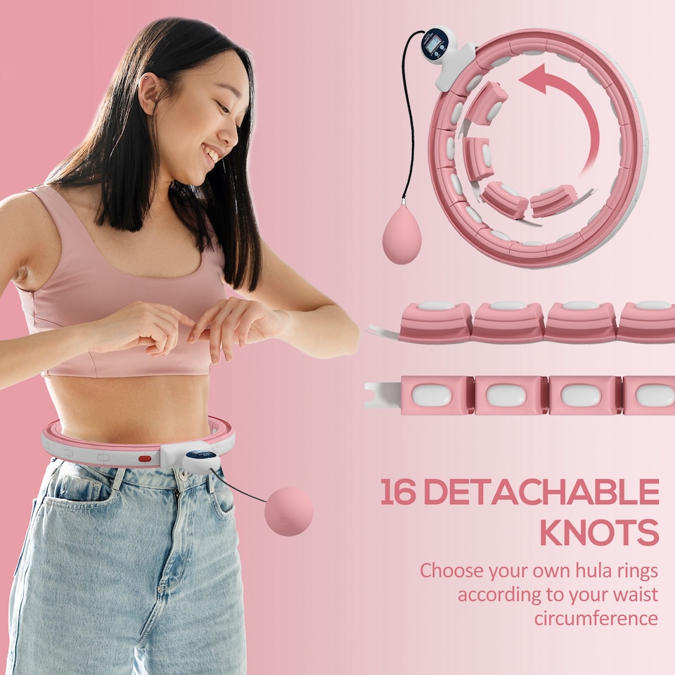 image 1 of SPORTNOW Smart Weighted Hula Hoop with 16 Detachable Knots, Pink