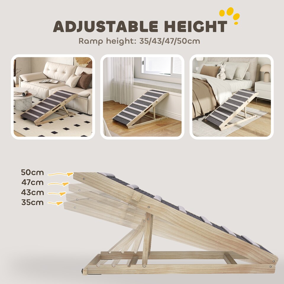 image 1 of PawHut Dog Ramp for Couch, 4 Adjustable Height Dog Climbing Ladder for Bed