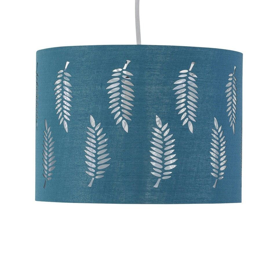 image 1 of First Choice Lighting Set of 2 Fern Teal Cut Out 25cm Pendant Lightshades Green | Silver