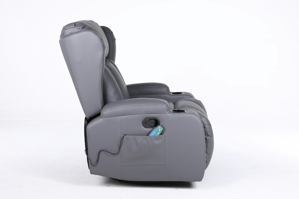 image 1 of SoHo 10 in 1 Recliner Armchair With Swivel, Tilt Heated and Massage Functionality Grey | Grey | One Size