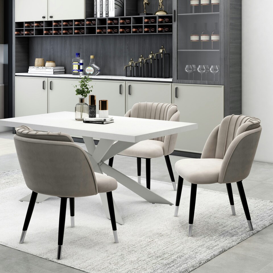 image 1 of Set of 4 Milano Velvet Dining Chairs with Stylish Ribbed Back Design, Black Metal Legs with Silver Tips | Grey | Silver End Tips