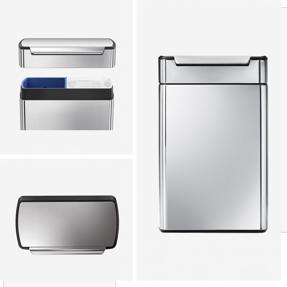 image 1 of Simplehuman 48L Rectangular Touch Bar Recycling Kitchen Bin, Brushed Stainless Steel