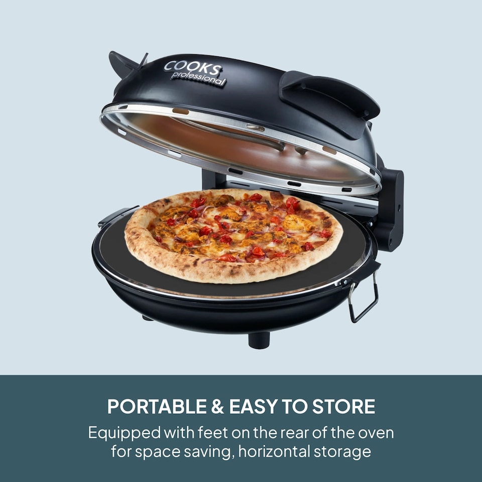 image 1 of Cooks Professional Electric Pizza Oven with Stone Base, Window, Paddles & Baking Sheet | Black