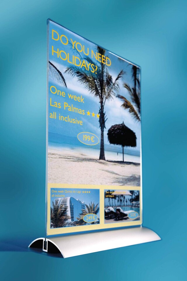image 1 of Durable Acrylic Aluminium Display Stand Table Menu & Sign Holder | A4 | Clear