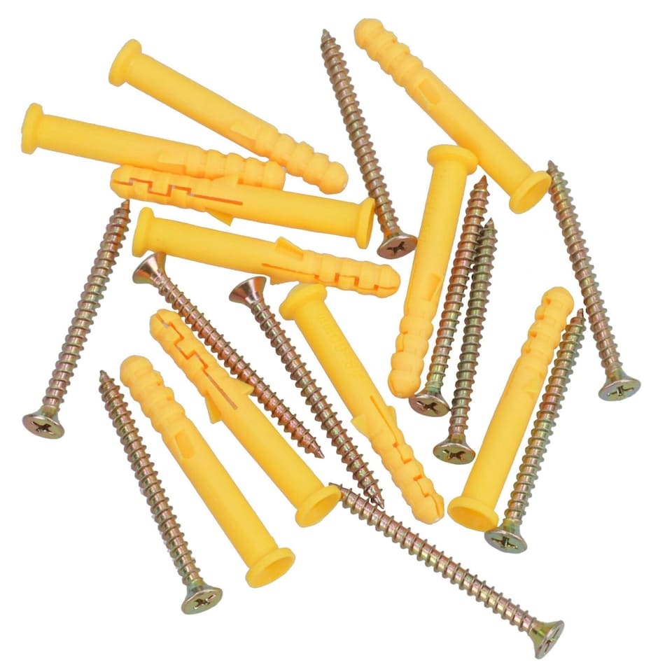 image 1 of 5 x 60mm Countersunk Screws And Wall Raw Plugs For Wood Concrete Brick 20pc