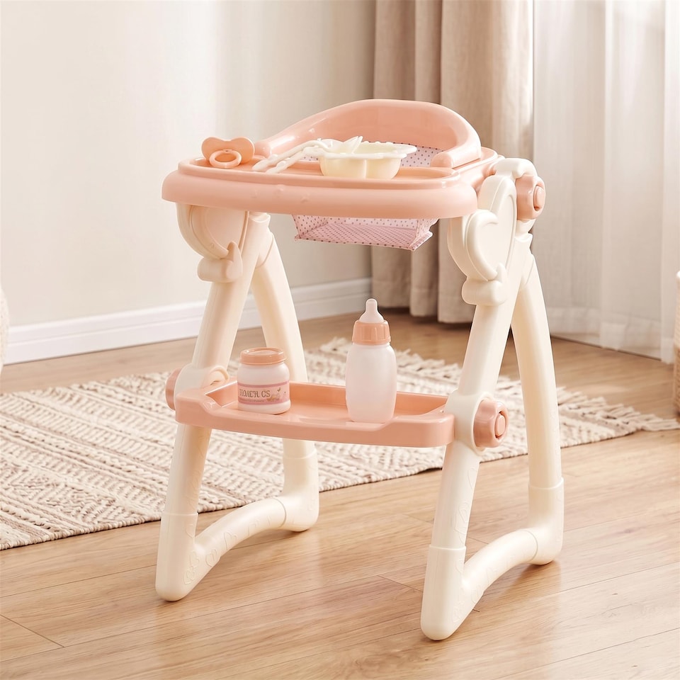 image 1 of BiBi Doll Baby Doll High Chair Feeding Set Nursery Toy Peach Cream Role Play Accessories