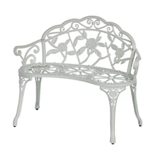 Cast Aluminium Garden Bench Metal Frame 2 Seater Patio Chair Outdoor Seating White