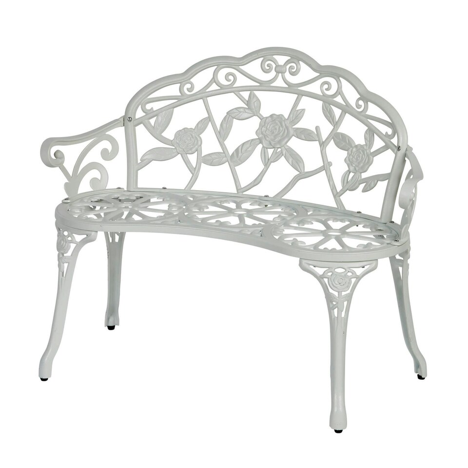 image 1 of Cast Aluminium Garden Bench Metal Frame 2 Seater Patio Chair Outdoor Seating White