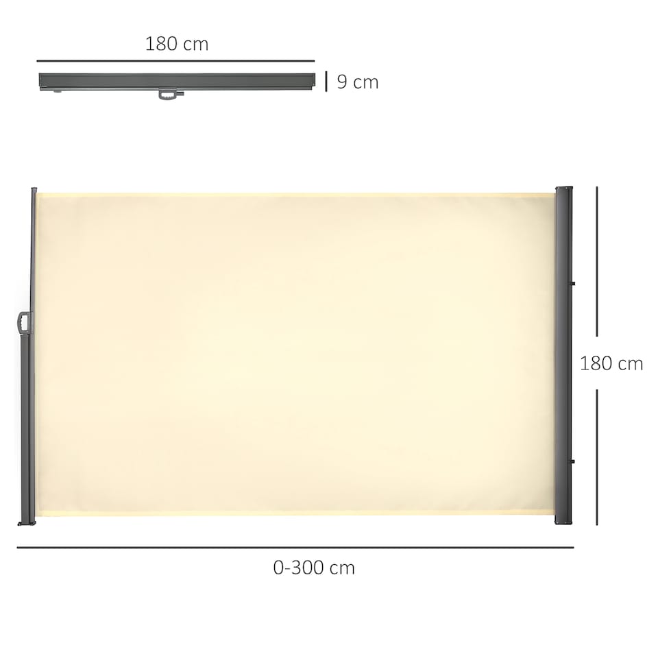 image 1 of Outsunny Retractable Sun Side Awning Screen Fence Patio Garden Wall Balcony Screening Panel Outdoor Blind Privacy Divider (3x1.8M, Cream White) | Cream