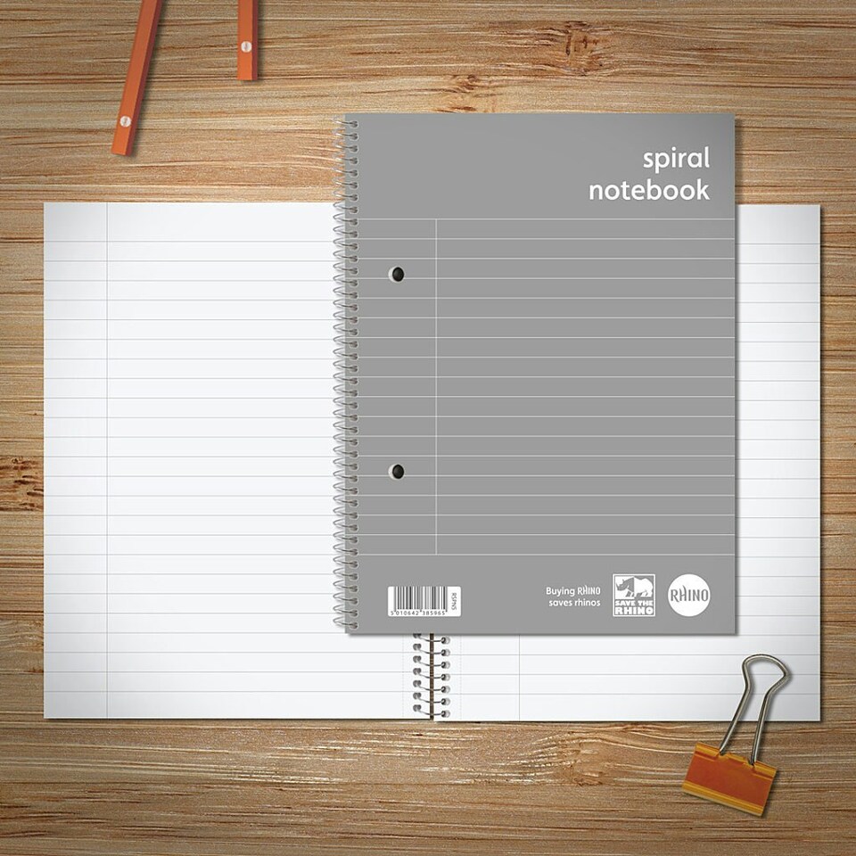 image 1 of Pack of 5 Rhino A5+ 160 Pages 8mm Lined with Margin Spiral Softback NoteBooks