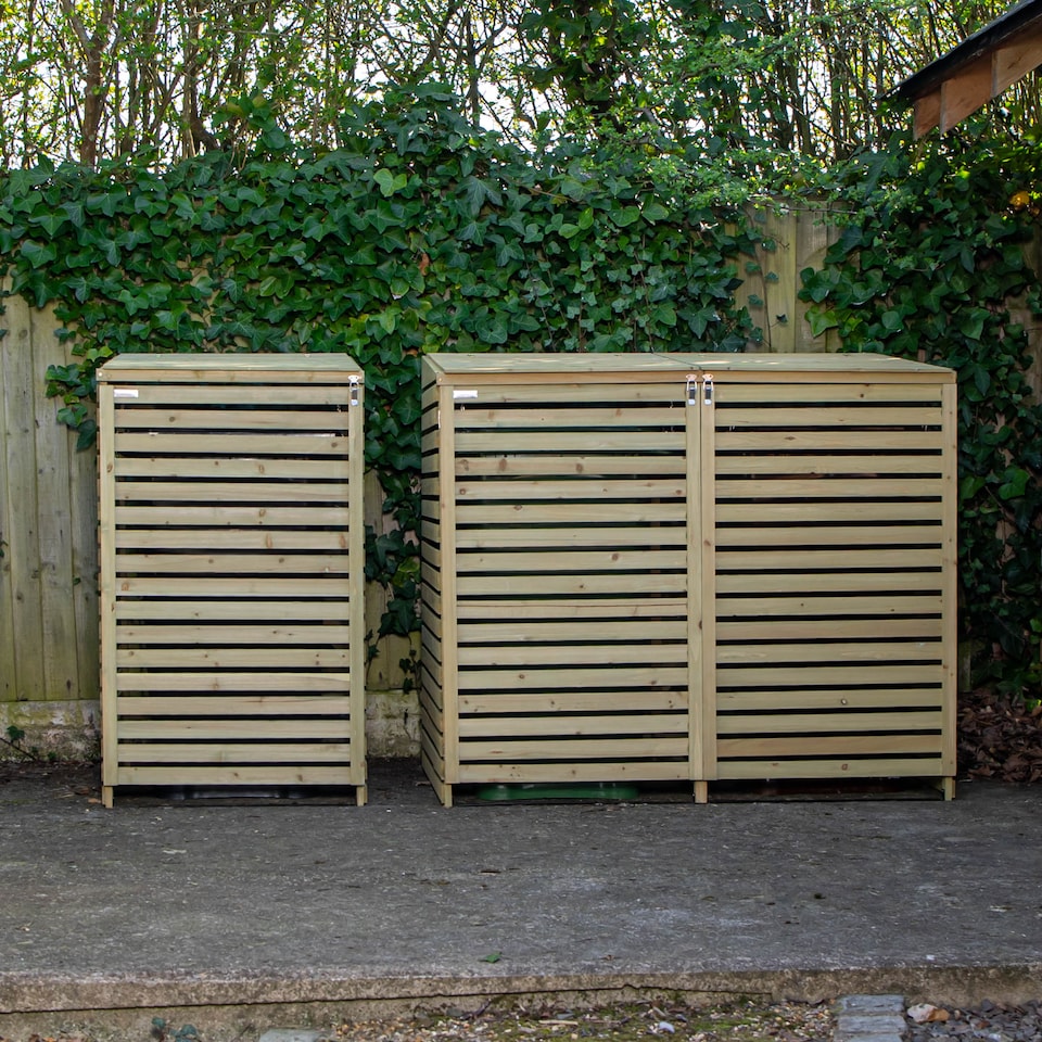 image 1 of 1.99m x 1.22m Large Wooden Outdoor Garden Triple Wheelie Bin Store Storage for 3 Bins