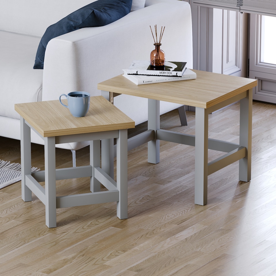 image 1 of Vida Designs Arlington Nest of Tables 2 Piece Set Nesting Sofa Bedside Side Table, Grey & Oak