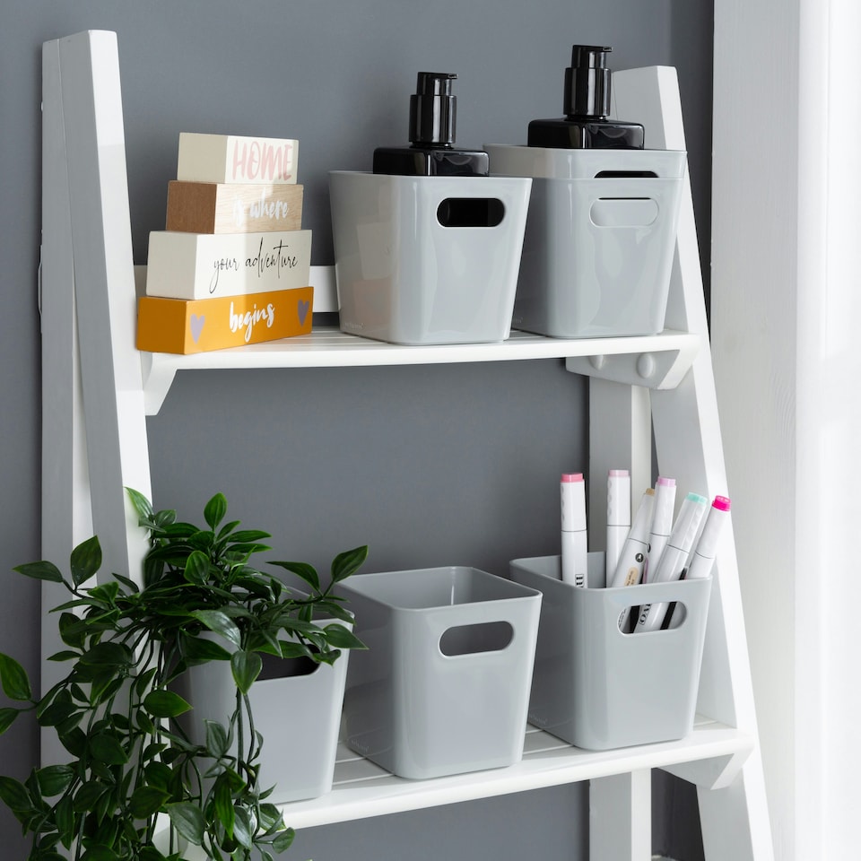 image 1 of Wham Studio 5 x 720ml Square Plastic Storage Baskets Grey
