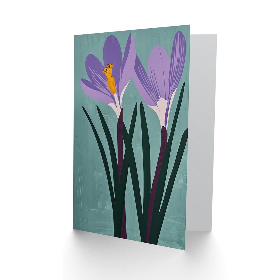 image 1 of Two Purple Crocus Flowers Simple Floral Woman Her Birthday Card