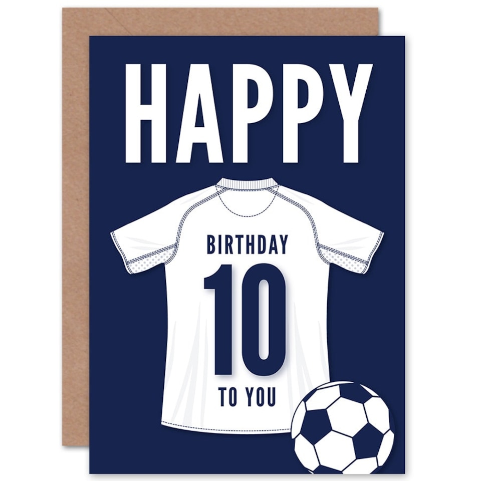 image 1 of Football Strip Kit White Jersey Top 10 Year old Kids 10th Birthday Card