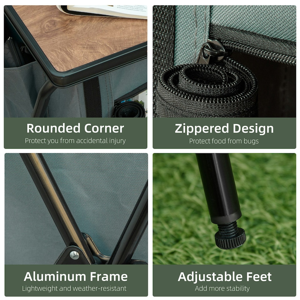 image 1 of Outsunny Camping Cupboard Aluminium Foldable Kitchen Station w/ Carrying Bag
