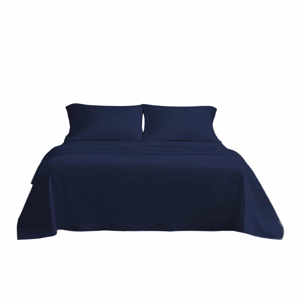image 1 of Microfibre Soft Touch Flat Sheet Plain Dyed Bed Linen | Blue | Navy Blue | Double