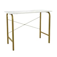 Teamson Home 40in Home Office Computer Desk with Metal Base, Faux Marble Brass