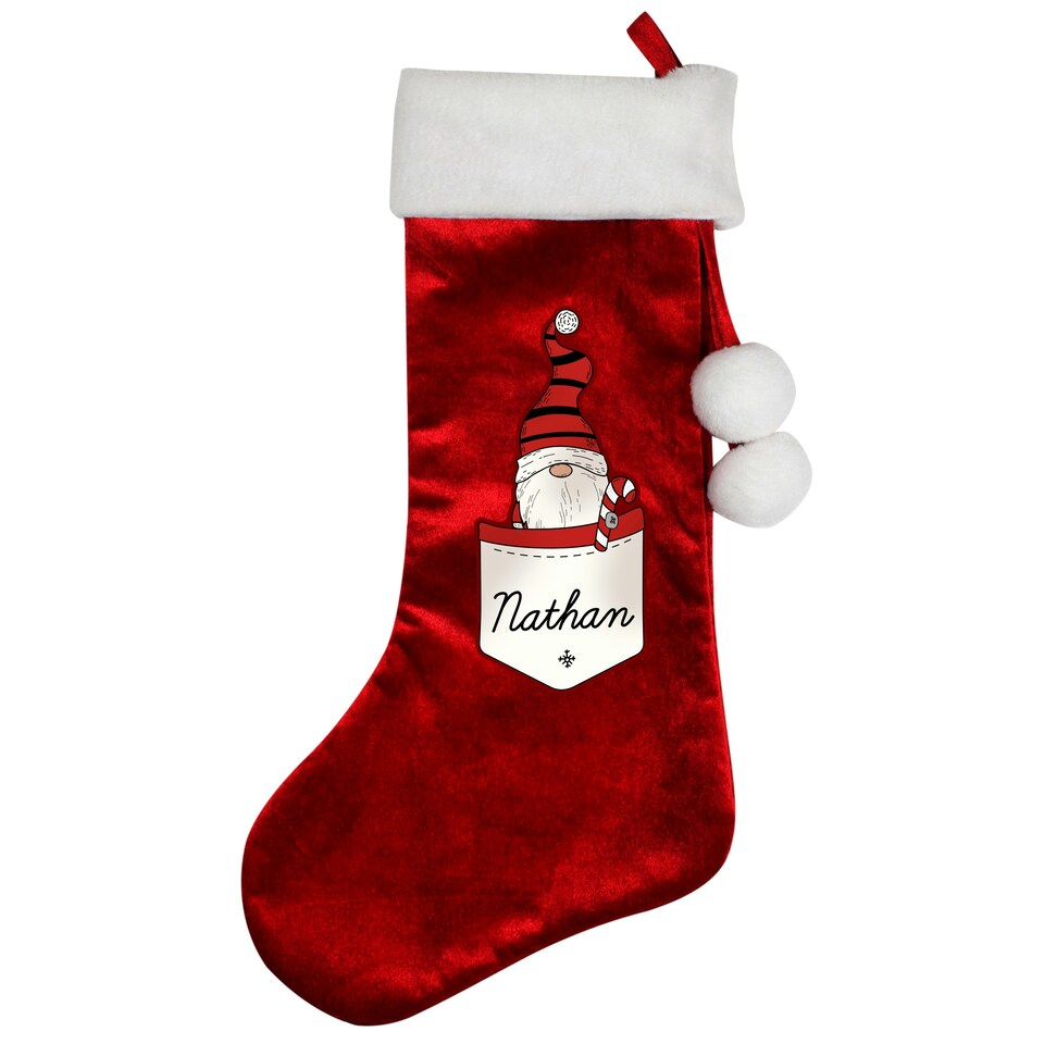 image 1 of Personalised Gonk Family Red Christmas Stocking- Boy
